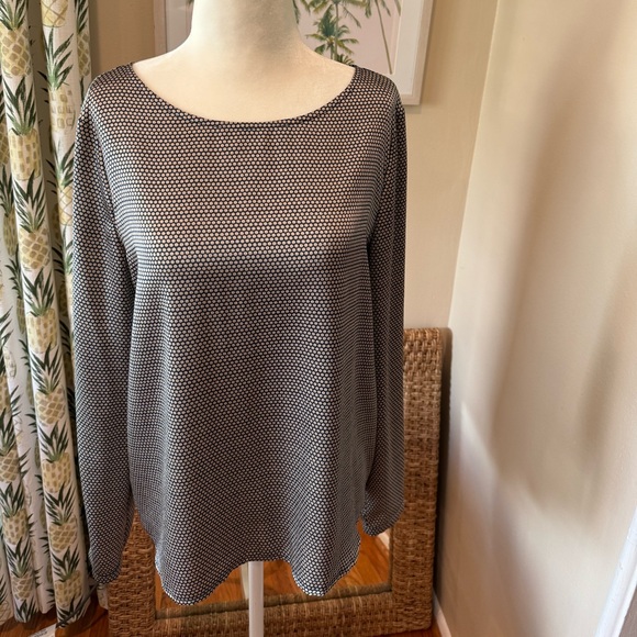 ESPRIT Dots Blouse Button Back Top Long Sleeve Navy Blue With Gold Pattern - Picture 4 of 6